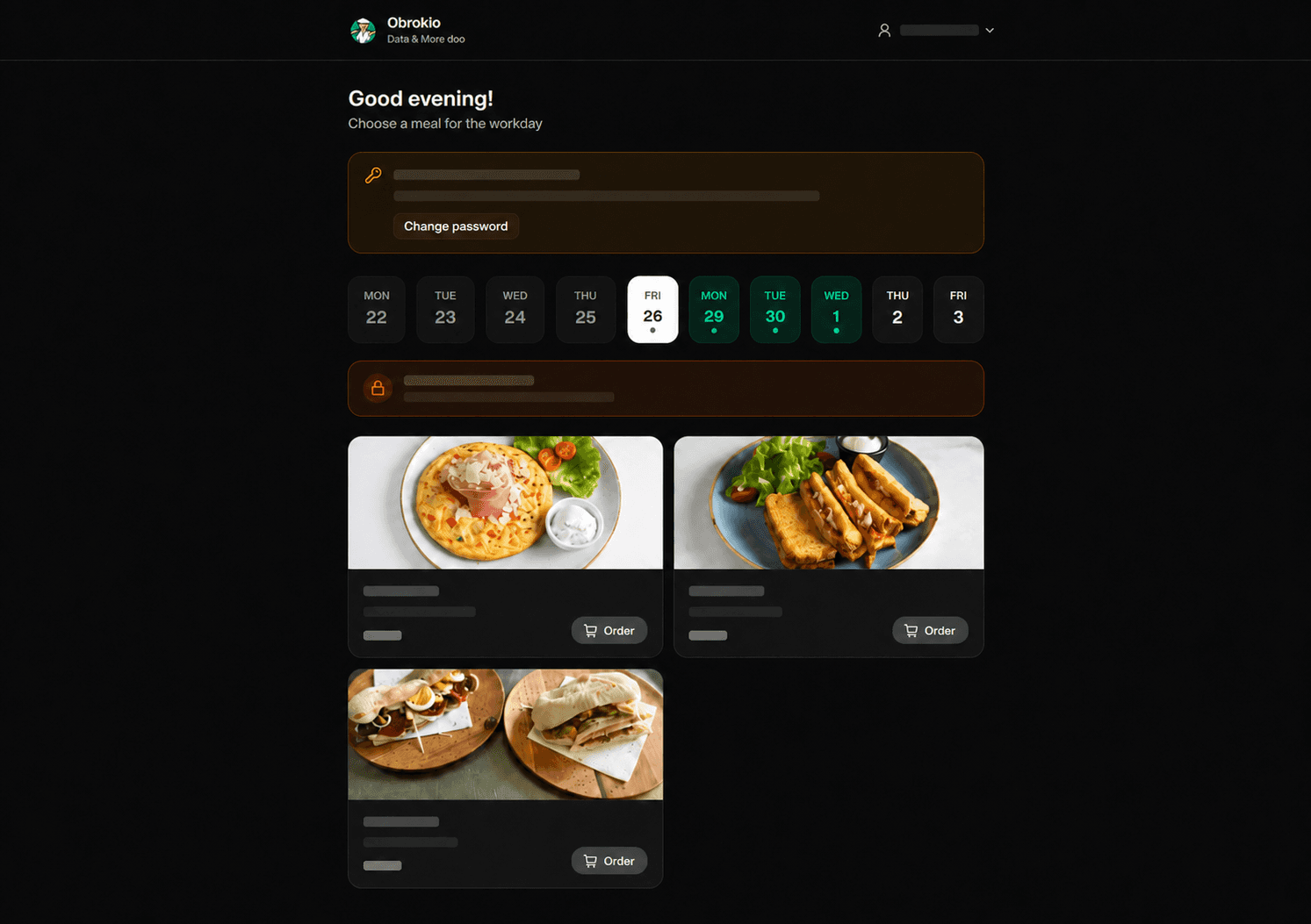 Employee app view — meal selection
